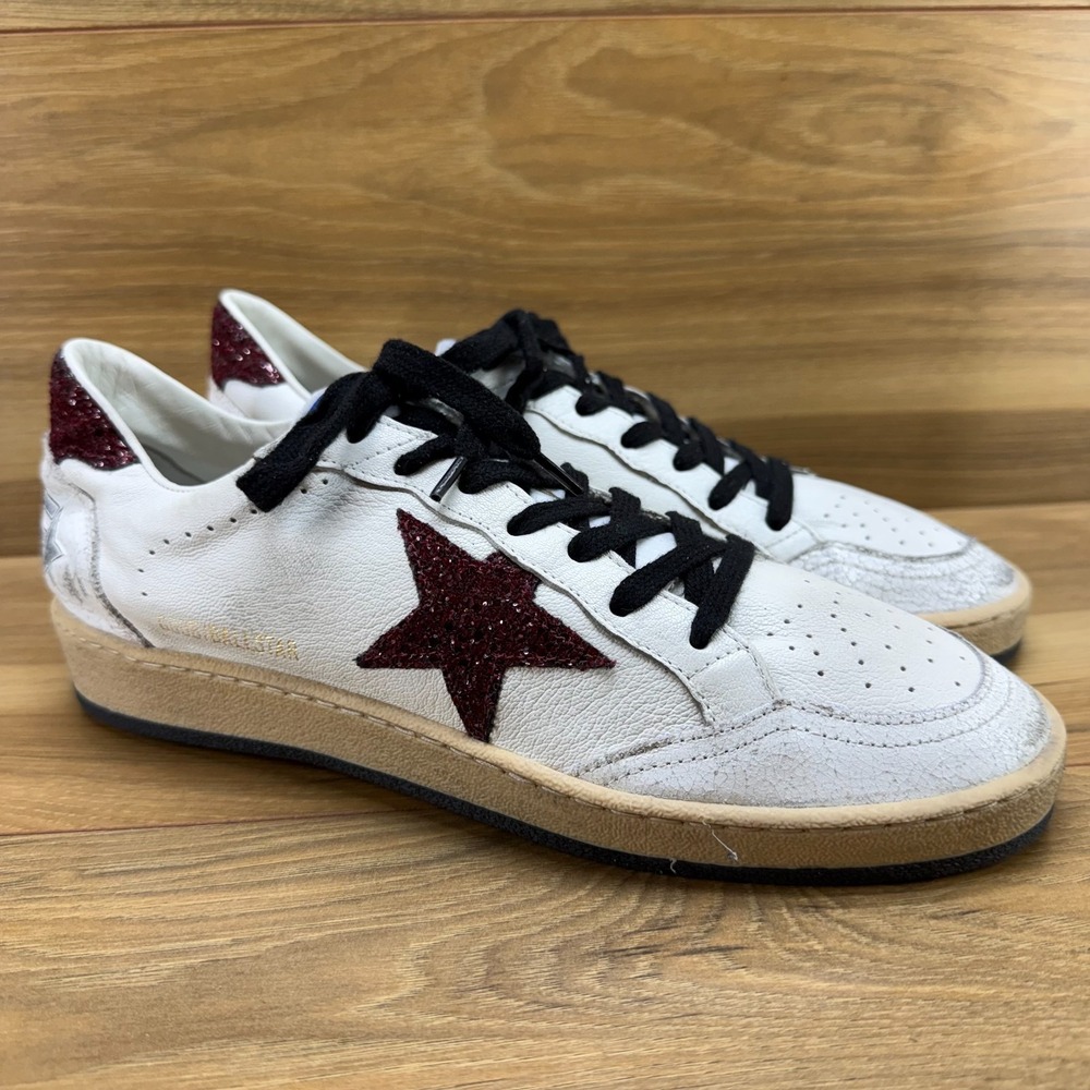 Golden Goose Ball Star Low Top Sneakers Womens 10 EU 40 Burgundy Glitter Preppy - Picture 2 of 16